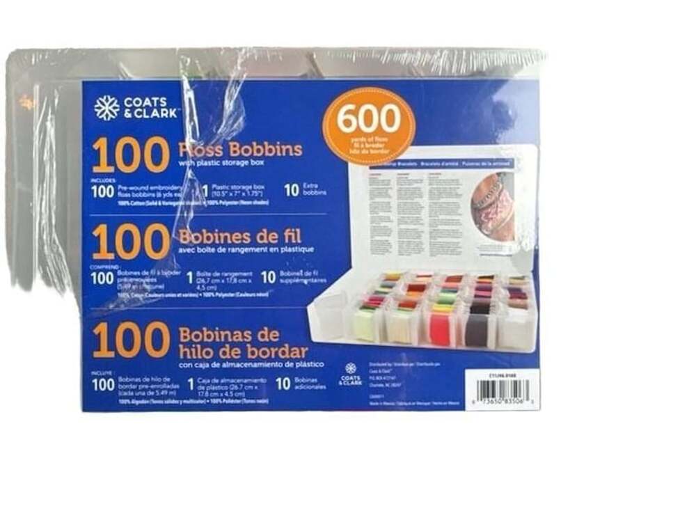 Coats & Clark 100 Floss Bobbins with Plastic Storage Box